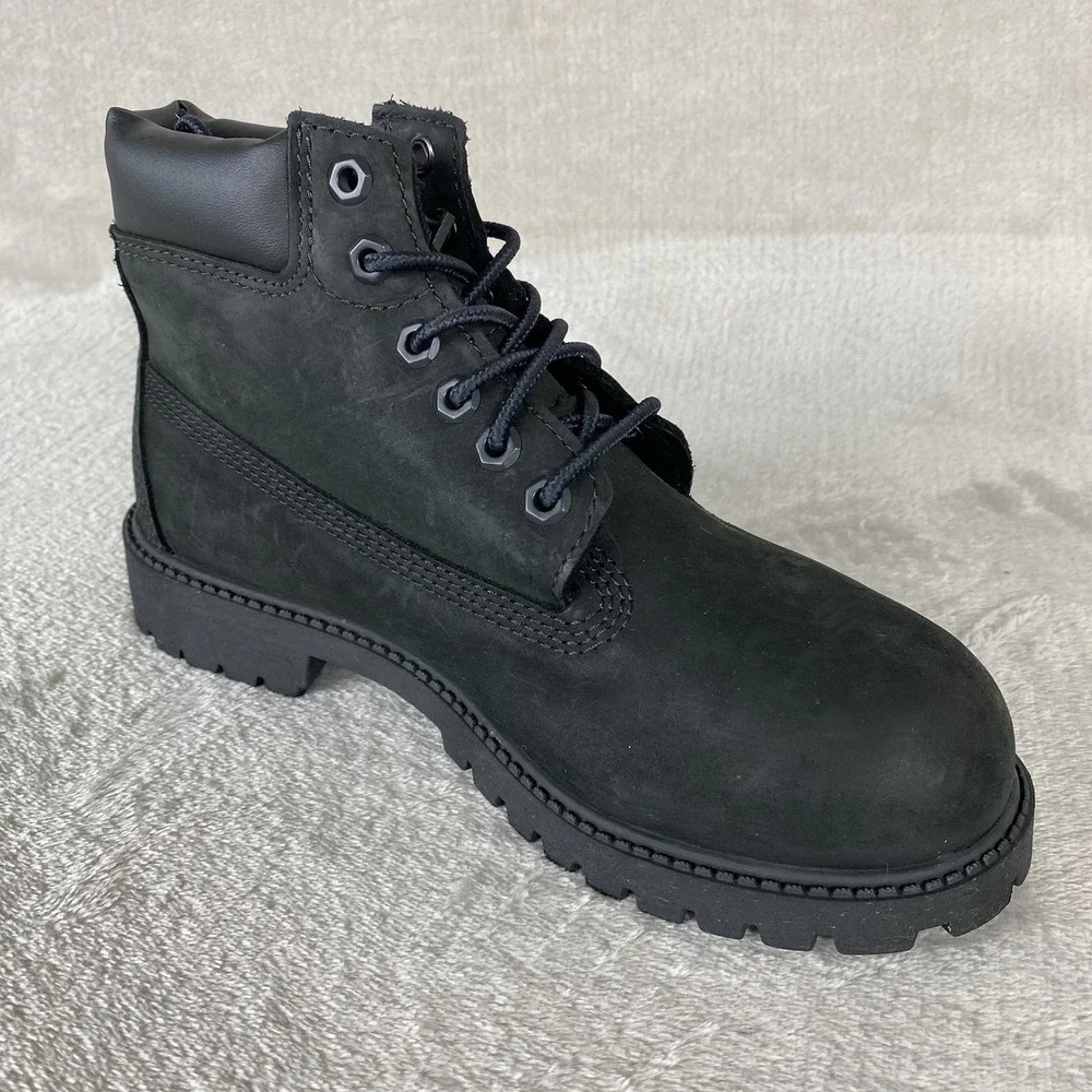 Timberland Premium 6 inch Kids Boys Boots Size 4 Black Nubuck Waterproof NEW